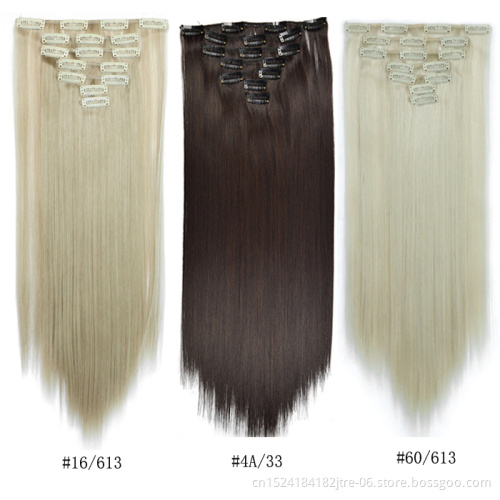 16 clips 7 pieces Long Straight Synthetic Hair Extensions Clips in High Temperature Fiber 21 Colors Clip in Hair in Stock